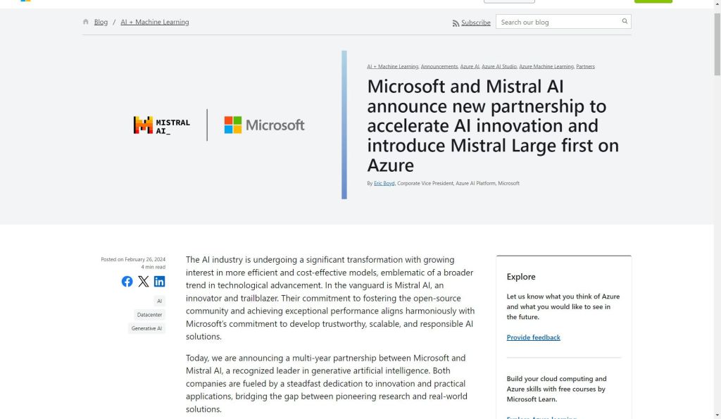 Introducing Mistral-Large on Azure in partnership with Mistral AI