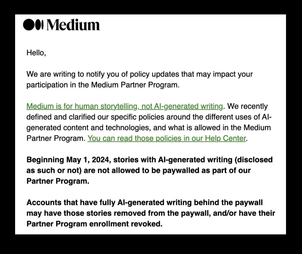 Medium interdit le contenu généré par IA de son programme partenaire